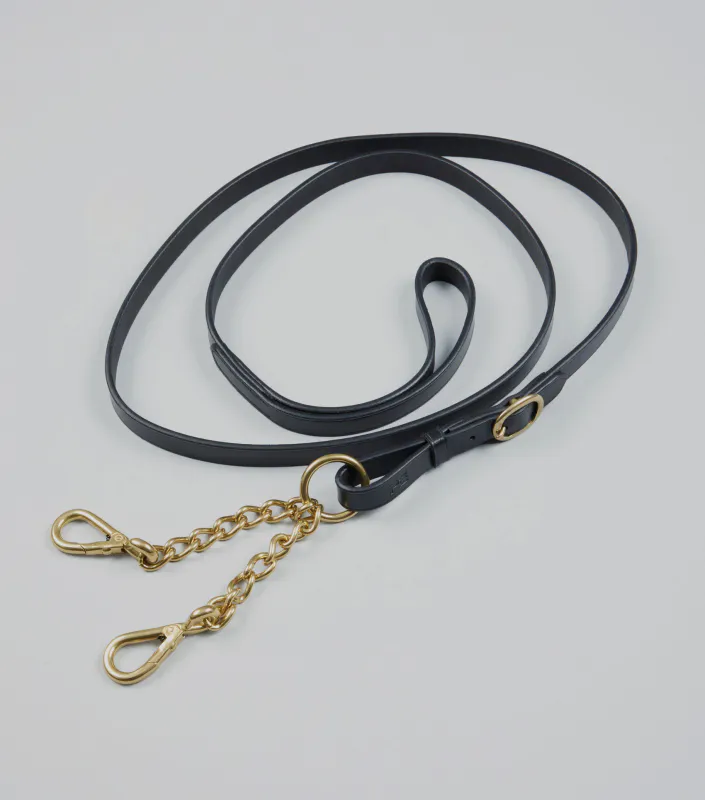 PE Leather Lead Rein with Chain Coupling Black